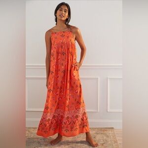 NWOT Anthropologie Quilted Floral Orange Maxi Dress - Large $120